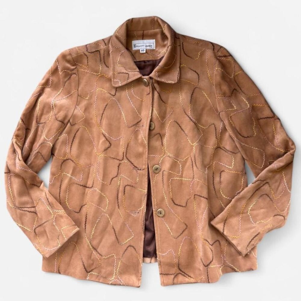 Vintage vibe Brown patterned fall autumn jacket with abstract stitched pattern